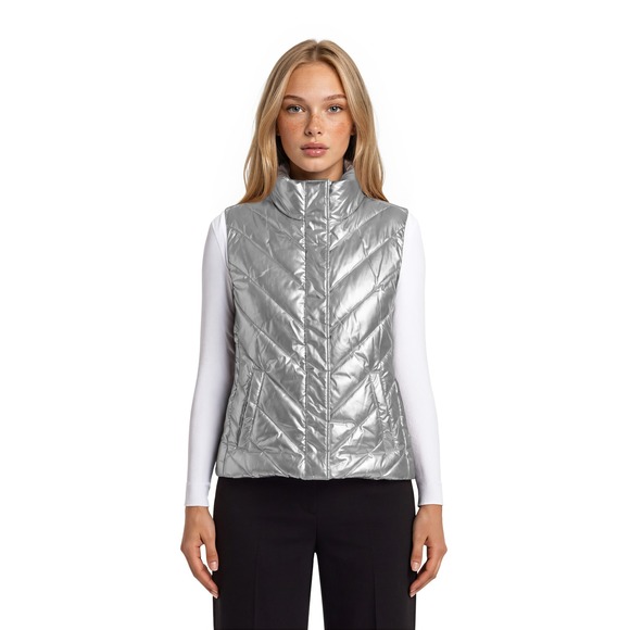 T by Talbots Jackets & Blazers - T by Talbots Puffer Vest Women's Size XL Silver Metallic Chevron Quilted